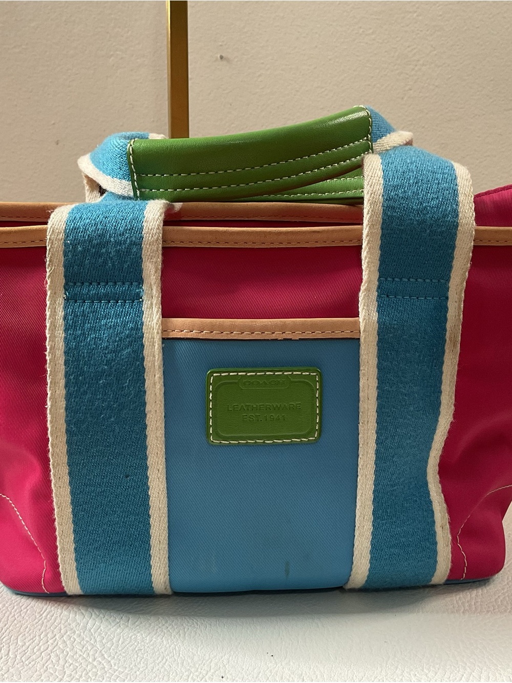 Coach Colorblock Tote in Pink, Blue & Green